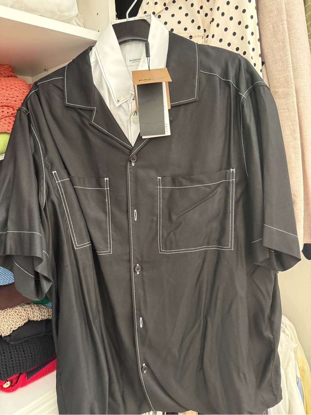 Burberry double layer black  Short-Sleeve Shirt w/ White inner layer SZ 10UK NWT